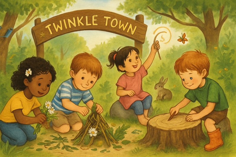 Children engaging in nature-based, creative play at Twinkle Town